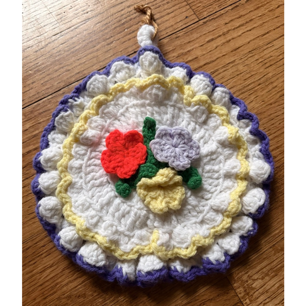 Handmade Crochet Floral Potholder or Wall Hanging